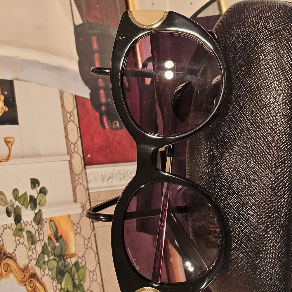 Authentic Salvatore Ferragamo Oval Black and Gold Oval Sunglasses - Picture 12 of 16